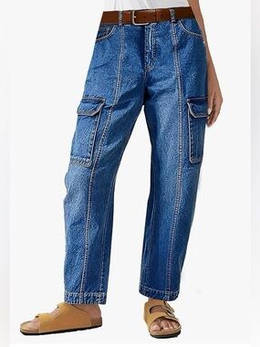 Flamingals Cargo Style Barrel Cropped Jeans